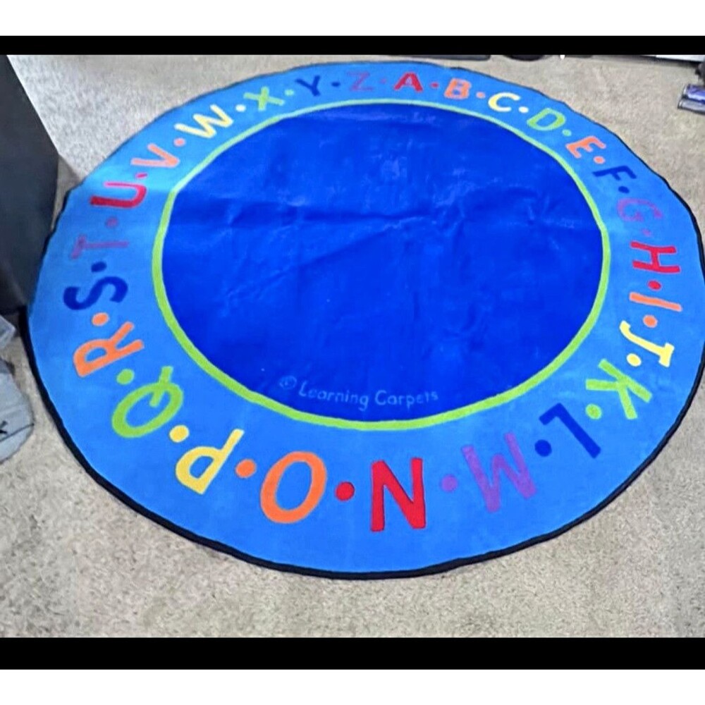 Learning Carpets 6ft Round Alphabet Rug Blue Nylon Commercial